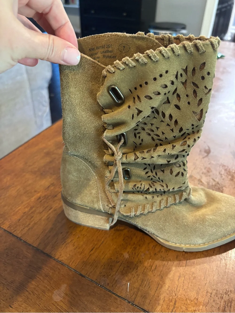 naughty monkey Tan Suede Laser-Cut Ankle Boots Boho Aesthetic